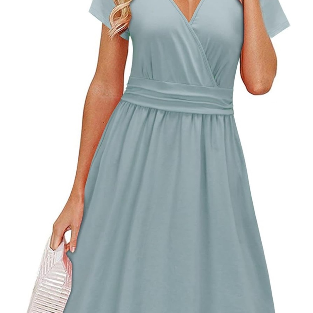 Chic Sky Blue Midi Wrap Dress